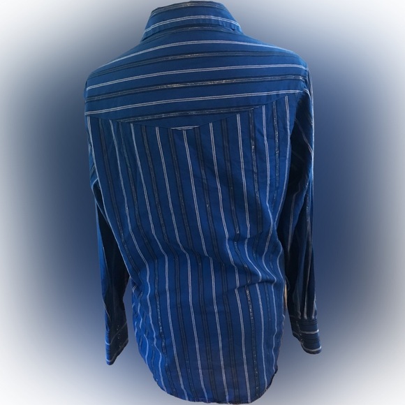 Vintage Wrangler Western Dress Blue Pearl Snaps Long Sleeve Shirt - Picture 4 of 7